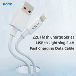 Rock Cable Z20 Flash Charge Series braided - USB to Lightning - 2,4A 1 metre baltos spalvos - Image 5