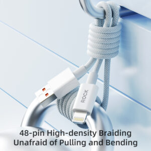 Rock Cable Z20 Flash Charge Series braided - USB to Lightning - 2,4A 1 metre baltos spalvos - Image 7