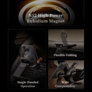 Rock Magnetic car holder Q11 with stick-on base with velcro to dashboard juodos spalvos - Image 6