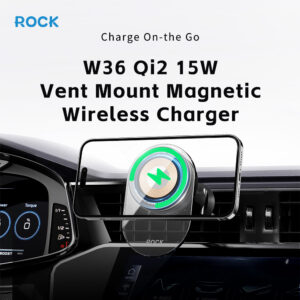 Rock Magnetic car holder W36 Qi2 induction to air vent juodos spalvos - Image 2