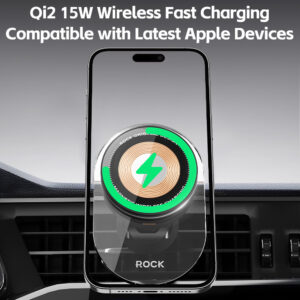 Rock Magnetic car holder W36 Qi2 induction to air vent juodos spalvos - Image 4