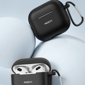 Rock Silicone case skirtas Airpods 3 with snap hook juodos spalvos - Image 2