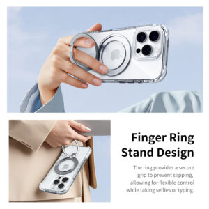 Rock Rotating Stand Crystal Series Magnetic skirtas Apple iPhone 16 Pro juodos spalvos - Image 8