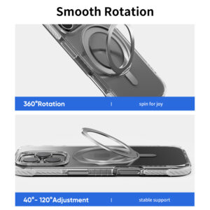Rock Rotating Stand Crystal Series Magnetic skirtas Apple iPhone 16 juodos spalvos - Image 2