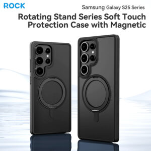 Rock Rotating Stand Soft Touch Series Magnetic skirtas Samsung Galaxy S25 Ultra juodos spalvos - Image 2