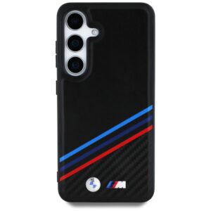 Original dėklas BMW Leather Tricolor Crossing Stripes MagSafe skirtas Samsung Galaxy S25 juodos spalvos - Image 3