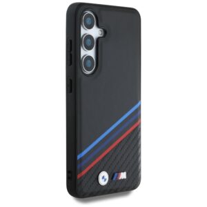 Original dėklas BMW Leather Tricolor Crossing Stripes MagSafe skirtas Samsung Galaxy S25 juodos spalvos - Image 4