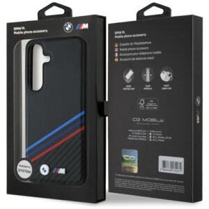 Original dėklas BMW Leather Tricolor Crossing Stripes MagSafe skirtas Samsung Galaxy S25 juodos spalvos - Image 8