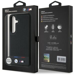 Original dėklas BMW Leather Tricolor Stripe MagSafe skirtas Samsung Galaxy S25 juodos spalvos - Image 8