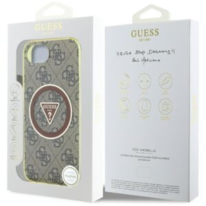 Original dėklas GUESS IML Metal Glitter 4G Circle Triangle MagSafe skirtas Apple iPhone 17e/16e rudos spalvos - Image 8