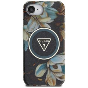 Original dėklas GUESS IML Metal Glitter Flowers Triangle MagSafe skirtas Apple iPhone 17e/16e juodos spalvos - Image 3
