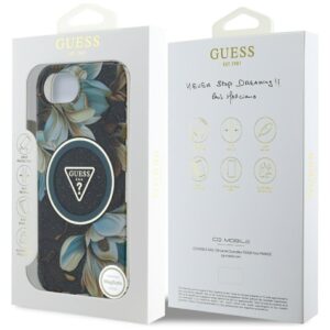 Original dėklas GUESS IML Metal Glitter Flowers Triangle MagSafe skirtas Apple iPhone 17e/16e juodos spalvos - Image 8