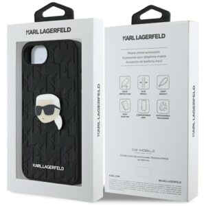 Original Pouch KARL LAGERFELD Monogram Karl Head Pin skirtas Apple iPhone 17e/16e juodos spalvos - Image 8