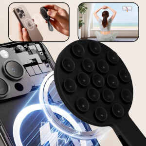 Silicone suction phone holder magnetic with ring MSH9 juodos spalvos - Image 3