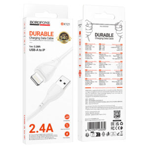 Borofone Cable BX121 Energy - USB to Lightning - 2,4A 1 metre baltos spalvos - Image 4