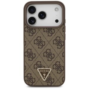 Original dėklas GUESS Leather 4G Triangle Strass MagSafe skirtas Apple iPhone 17 Pro rudos spalvos - Image 3
