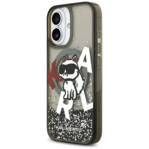 Original Pouch KARL LAGERFELD Liquid Glitter Choupette Logo MagSafe skirtas Apple iPhone 17 juodos spalvos - Image 2
