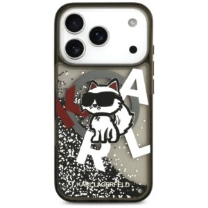 Original Pouch KARL LAGERFELD Liquid Glitter Choupette Logo MagSafe skirtas Apple iPhone 17 Pro juodos spalvos - Image 3