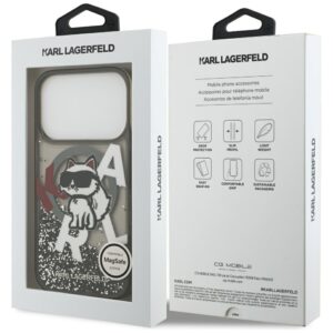 Original Pouch KARL LAGERFELD Liquid Glitter Choupette Logo MagSafe skirtas Apple iPhone 17 Pro juodos spalvos - Image 8