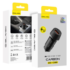 Blavec Car charger BS-03B Carbon - USB + Typ C -  QC 3.0 18W PD 30W (CCBS03BC-UCB) juodos spalvos - Image 7