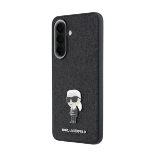 Karl Lagerfeld Fixed Glitter Metal Ikonik dėklas skirtas Samsung Galaxy A57 juodos spalvos