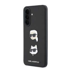 Karl Lagerfeld Liquid Silicone Metal Karl and Choupette dėklas skirtas Samsung Galaxy A37 juodos spalvos - Image 1