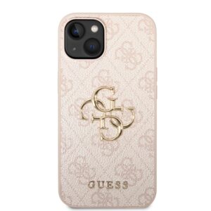 Guess PU 4G Metal Logo dėklas skirtas Apple iPhone 14 rožinės spalvos