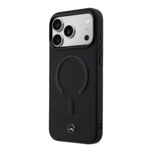 Mercedes PU Leather 3D MagSafe dėklas skirtas Apple iPhone 17 Pro juodos spalvos
