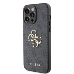 Guess PU 4G Metal Logo dėklas skirtas Apple iPhone 15 Pro Max pilkos spalvos