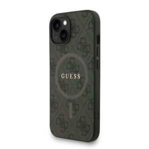 Guess PU Leather 4G Colored Ring Strap MagSafe dėklas skirtas Apple iPhone 13 juodos spalvos