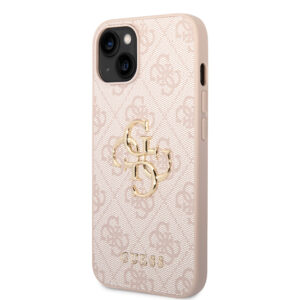 Guess PU 4G Metal Logo dėklas skirtas Apple iPhone 15 rožinės spalvos