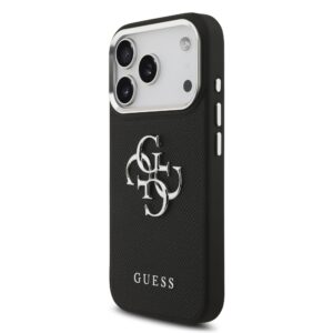 Guess PU Grained 4G Metal Logo dėklas skirtas Apple iPhone 17 Pro juodos spalvos
