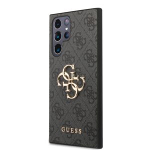 Guess PU 4G Metal Logo dėklas skirtas Samsung Galaxy S24 Ultra pilkos spalvos