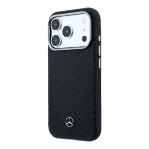 Mercedes PU Leather Semi Wrap MagSafe dėklas skirtas Apple iPhone 17 Pro juodos spalvos