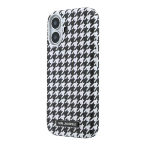 Karl Lagerfeld PU Houndstooth Resin Plate MagSafe dėklas skirtas Apple iPhone 17 juodos spalvos