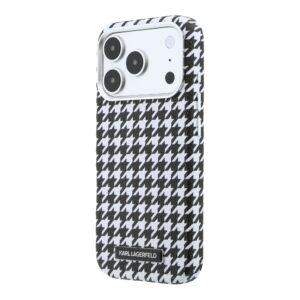 Karl Lagerfeld PU Houndstooth Resin Plate MagSafe dėklas skirtas Apple iPhone 17 Pro juodos spalvos