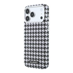 Karl Lagerfeld PU Houndstooth Resin Plate MagSafe dėklas skirtas Apple iPhone 17 Pro Max juodos spalvos