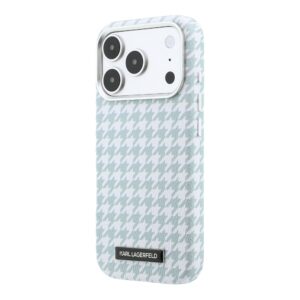 Karl Lagerfeld PU Houndstooth Resin Plate MagSafe dėklas skirtas Apple iPhone 17 Pro Blue