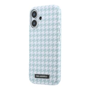 Karl Lagerfeld PU Houndstooth Resin Plate MagSafe dėklas skirtas Apple iPhone 17 Blue