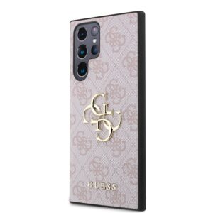 Guess PU 4G Metal Logo dėklas skirtas Samsung Galaxy S24 Ultra rožinės spalvos