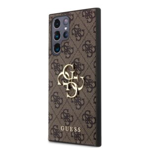 Guess PU 4G Metal Logo dėklas skirtas Samsung Galaxy S24 Ultra rudos spalvos