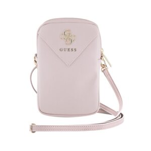 Guess PU Grained 4G Metal Logo Wallet Phone Bag Zipper rožinės spalvos