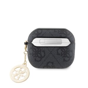 Guess 4G Script PC/PU Charm dėklas skirtas AirPods 3 juodos spalvos