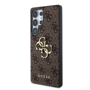 Guess PU 4G Metal Logo dėklas skirtas Samsung Galaxy S25 Ultra rudos spalvos