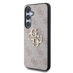 Guess PU 4G Metal Logo dėklas skirtas Samsung Galaxy S25 rožinės spalvos