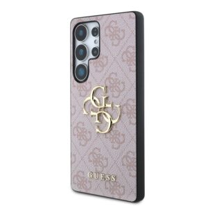 Guess PU 4G Metal Logo dėklas skirtas Samsung Galaxy S25 Ultra rožinės spalvos