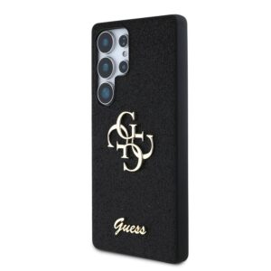 Guess PU Fixed Glitter 4G Metal Logo dėklas skirtas Samsung Galaxy S25 Ultra juodos spalvos
