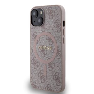 Guess PU Leather 4G Colored Ring MagSafe dėklas skirtas Apple iPhone 14 rožinės spalvos