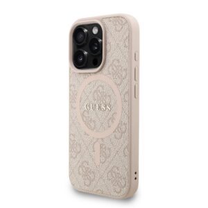 Guess PU Leather 4G Colored Ring Strap MagSafe dėklas skirtas Apple iPhone 16 Pro rožinės spalvos