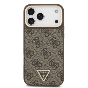 Guess PU Leather 4G Strass Triangle Logo Gold Frame MagSafe dėklas skirtas Apple iPhone 17 Pro Max rudos spalvos - Image 2